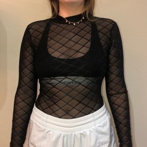 Black Mesh Criss Cross Forever 21 Body Suit